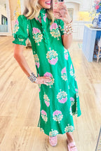 Emerald Bloom Midi Dress