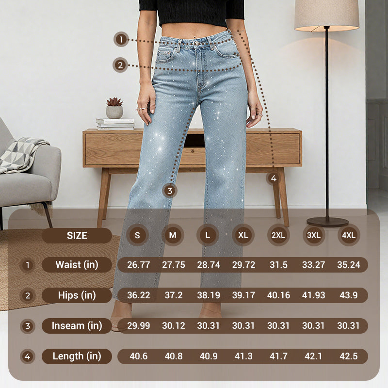 🔥Limited-time offer-Rhinestone-Embellished Straight-Leg Jeans