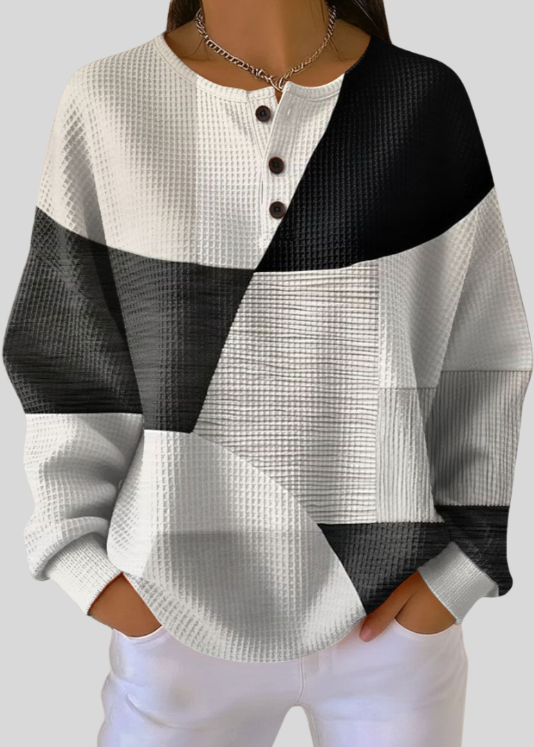 Almira™ | Waffle Knit Henley Sweatshirt