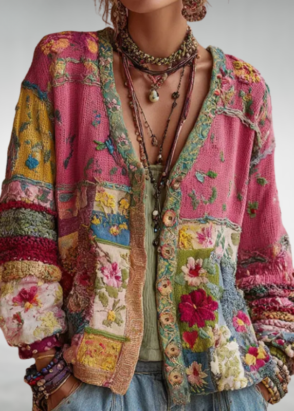 Nadja – Bohemian patchwork cardigan in knitted quality