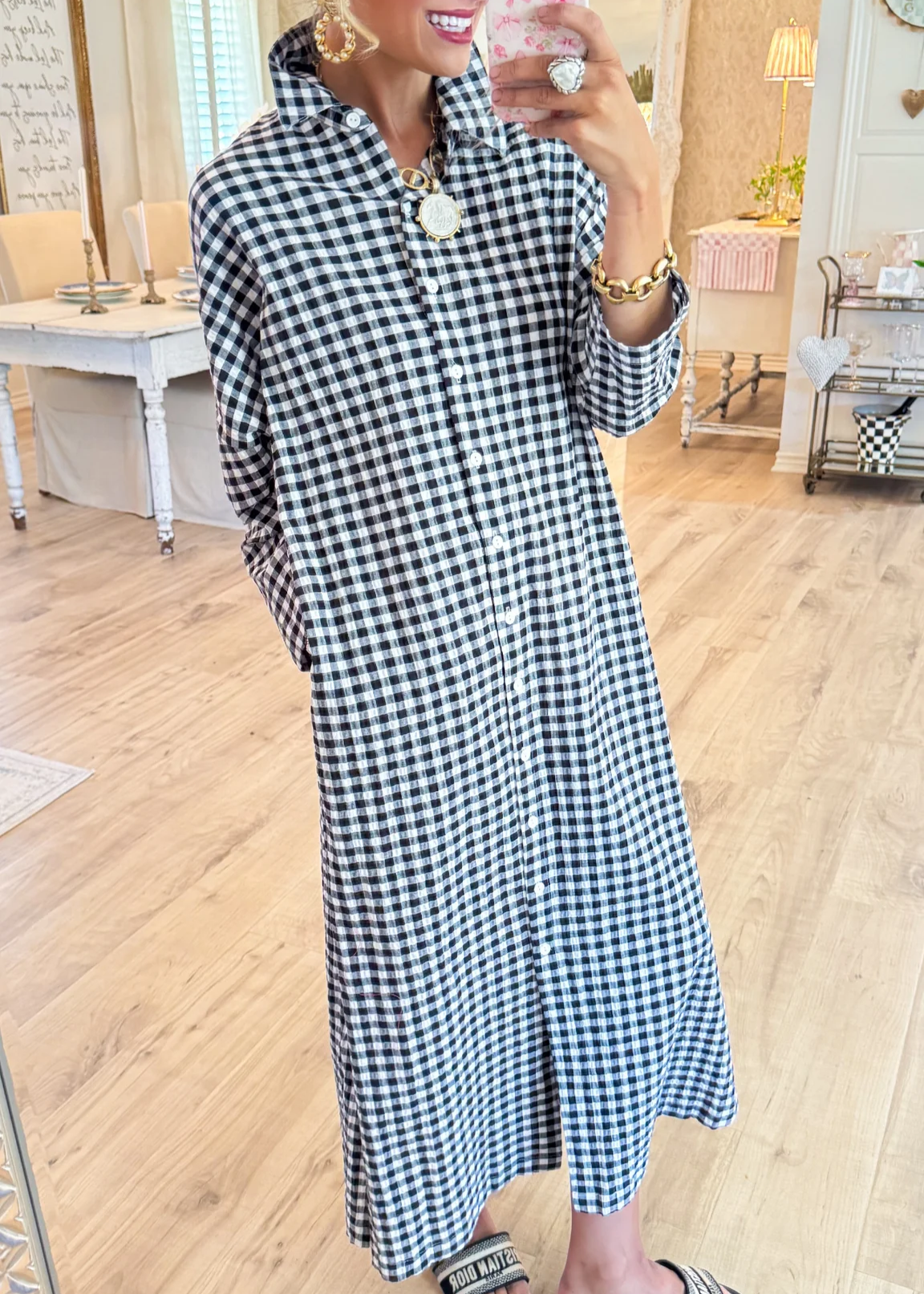 Black Seersucker Gingham Maxi Dress