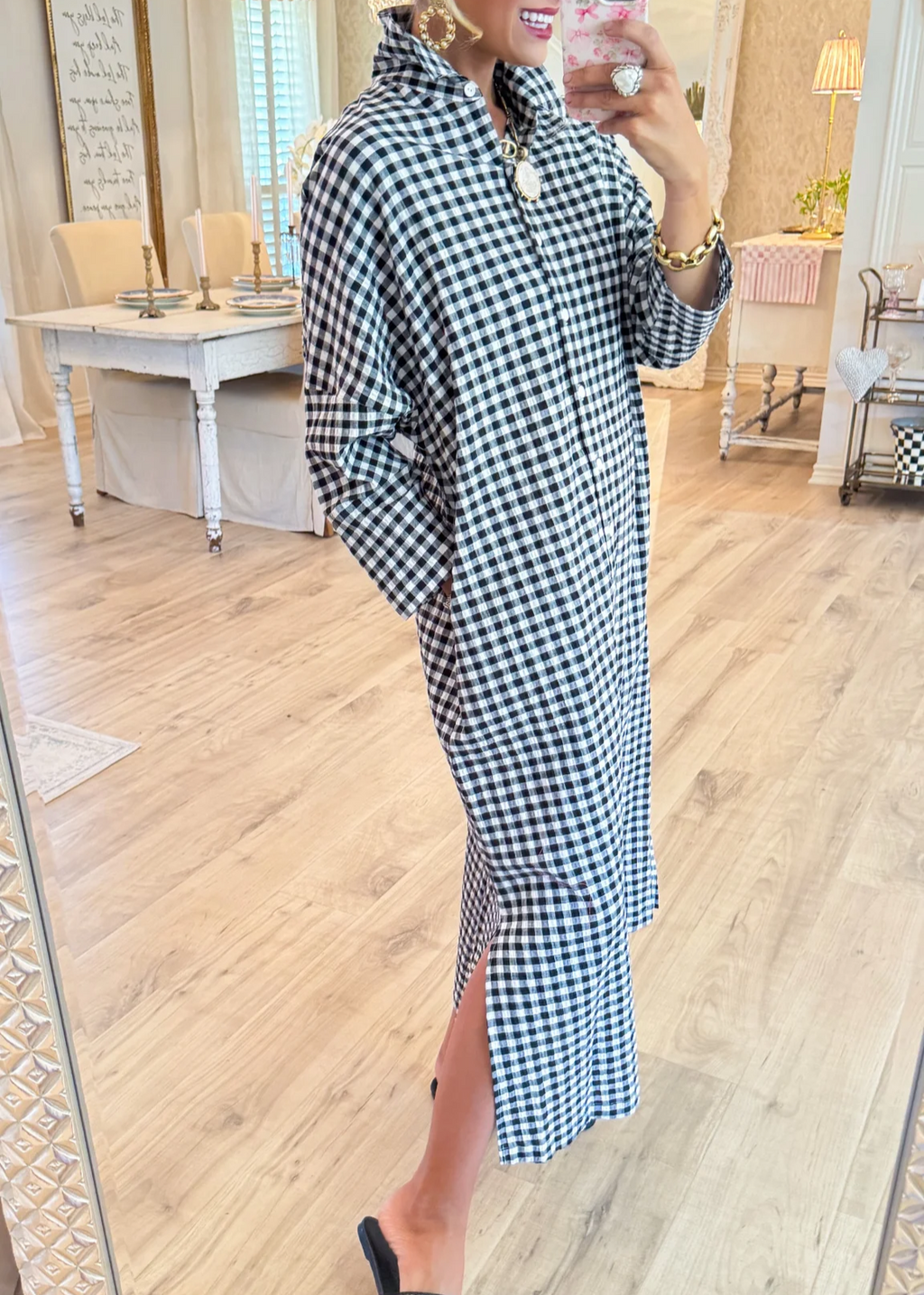 Black Seersucker Gingham Maxi Dress