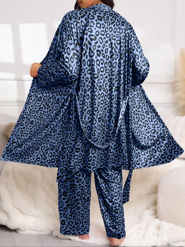 Plus Size Women's Leopard Print Pajama Set