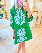 Kelly Green Contrast Printed Dress