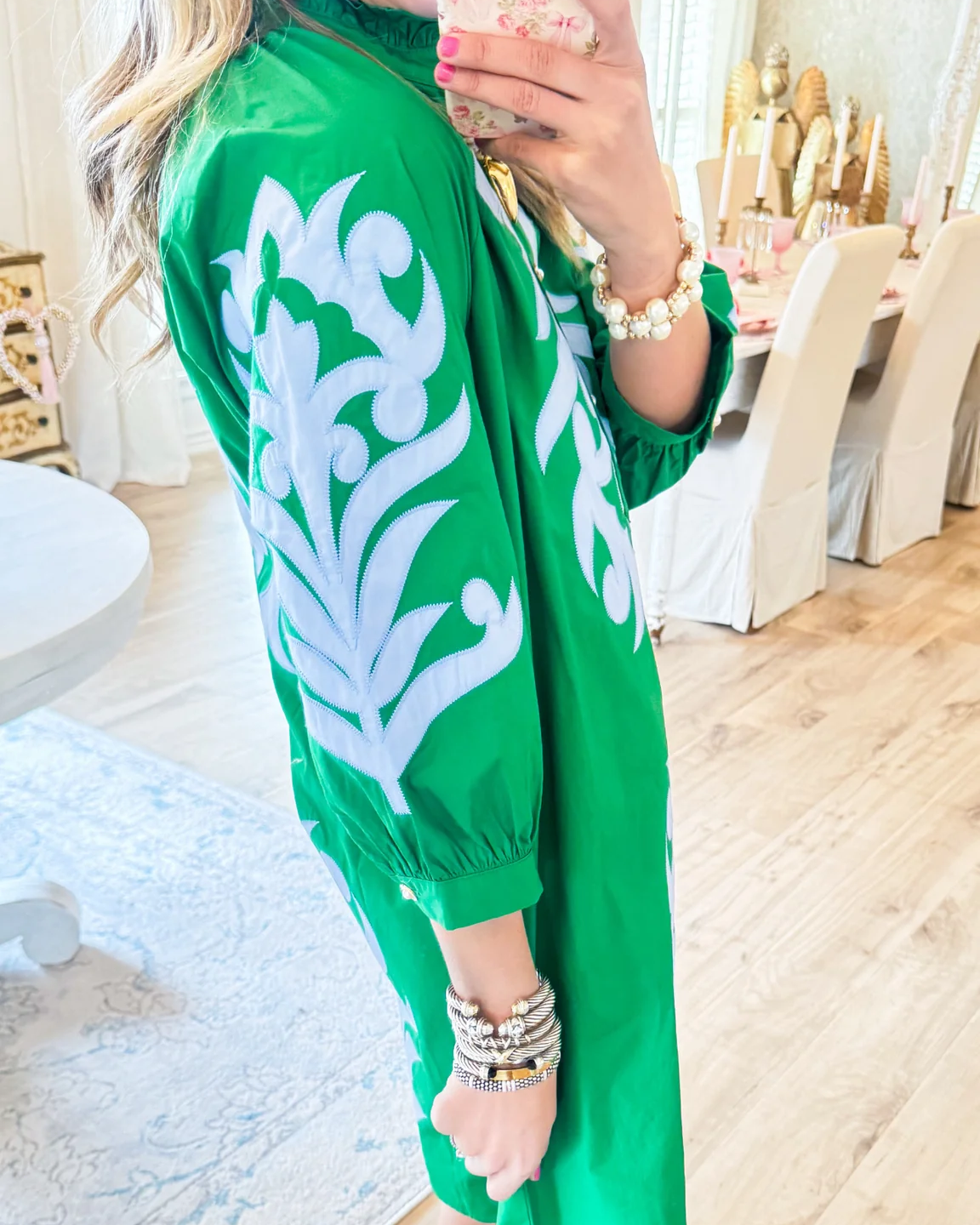 Kelly Green Contrast Printed Dress