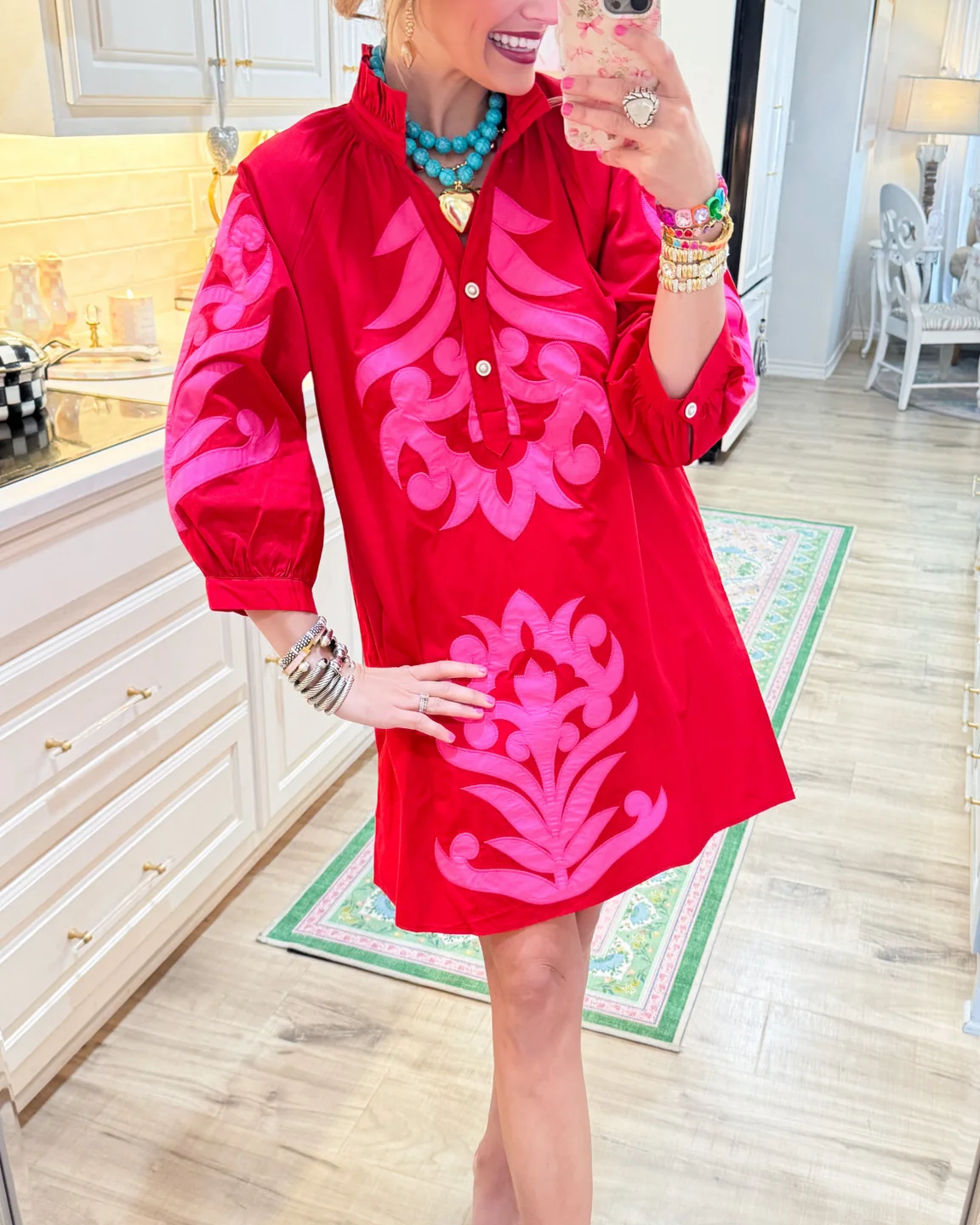 Kelly Green Contrast Printed Dress