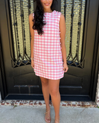 Pink Gingham Side Button Shift Dress