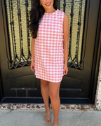 Pink Gingham Side Button Shift Dress