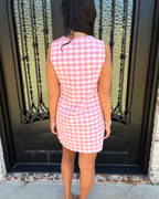 Pink Gingham Side Button Shift Dress
