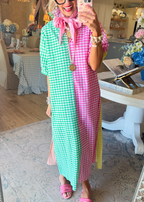 Colorblock Gingham Midi Dress