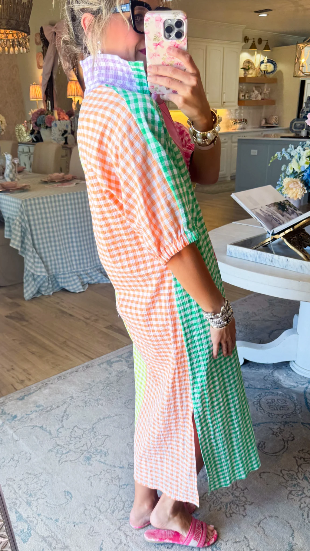 Colorblock Gingham Midi Dress