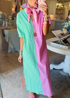Colorblock Gingham Midi Dress