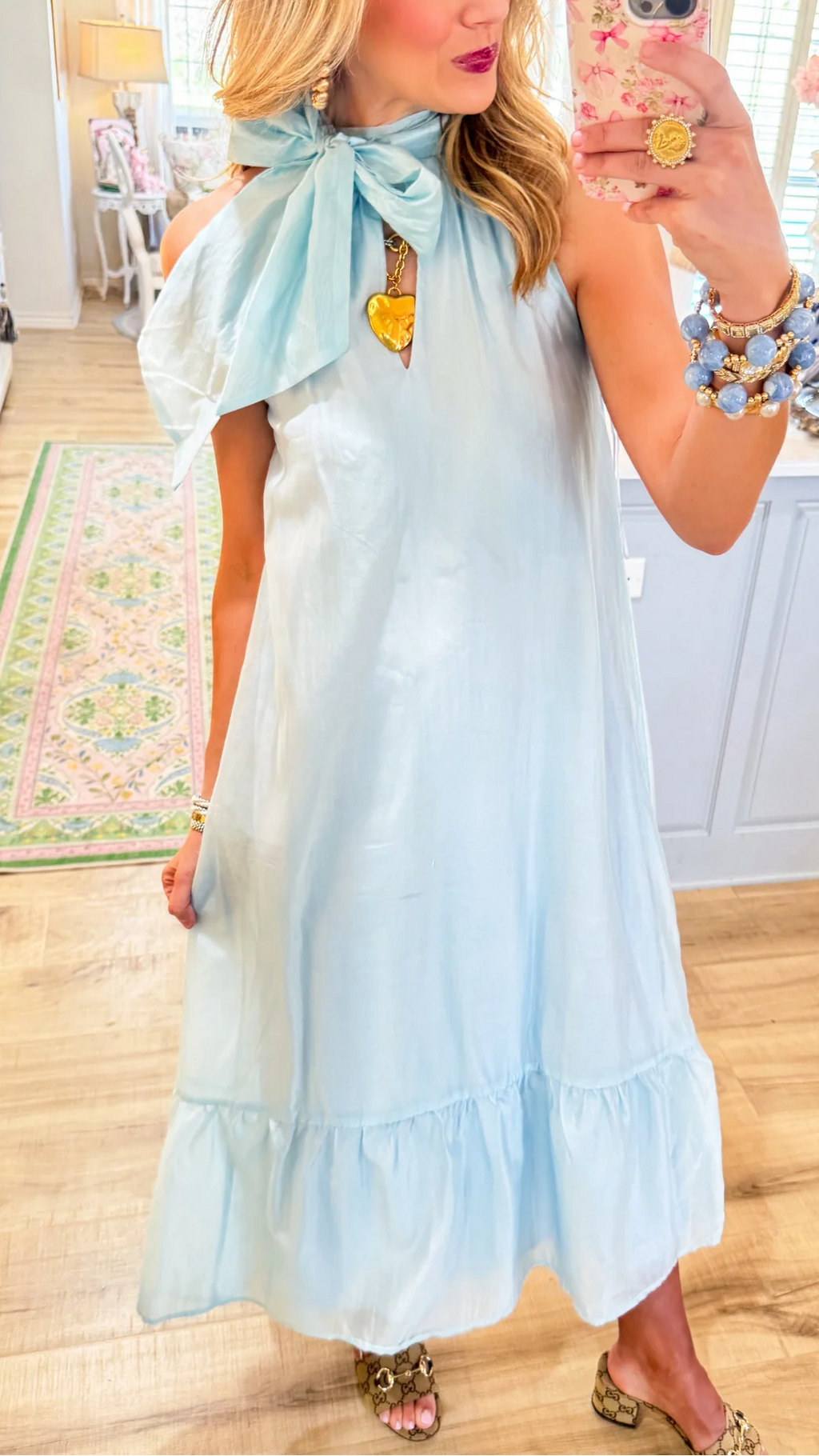 Sky Blue Bow Halter Dress