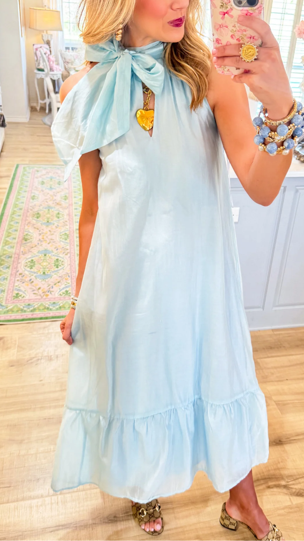 Sky Blue Bow Halter Dress