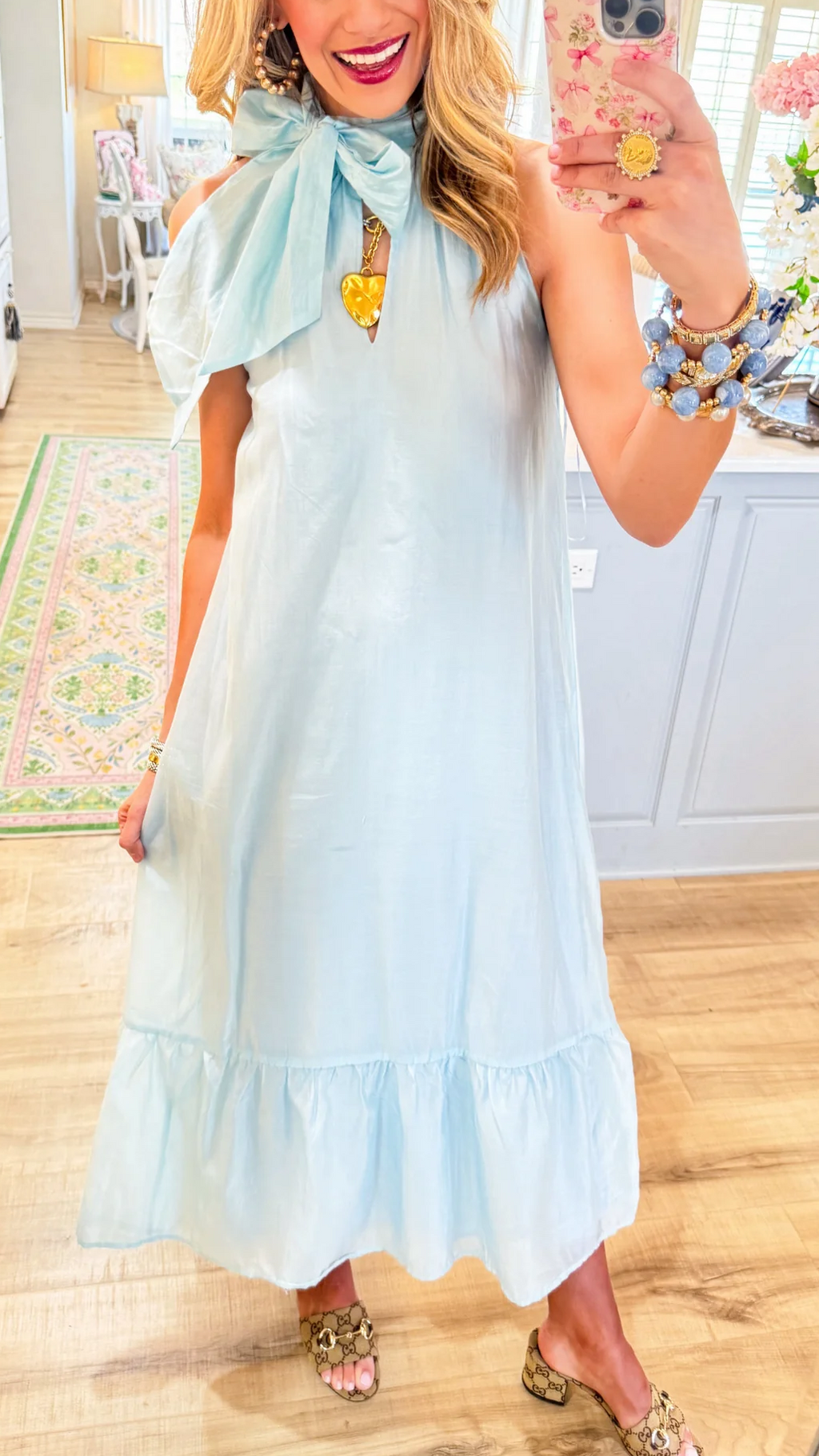 Sky Blue Bow Halter Dress