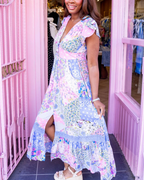 Patchwork Floral Button-Front Maxi Dress