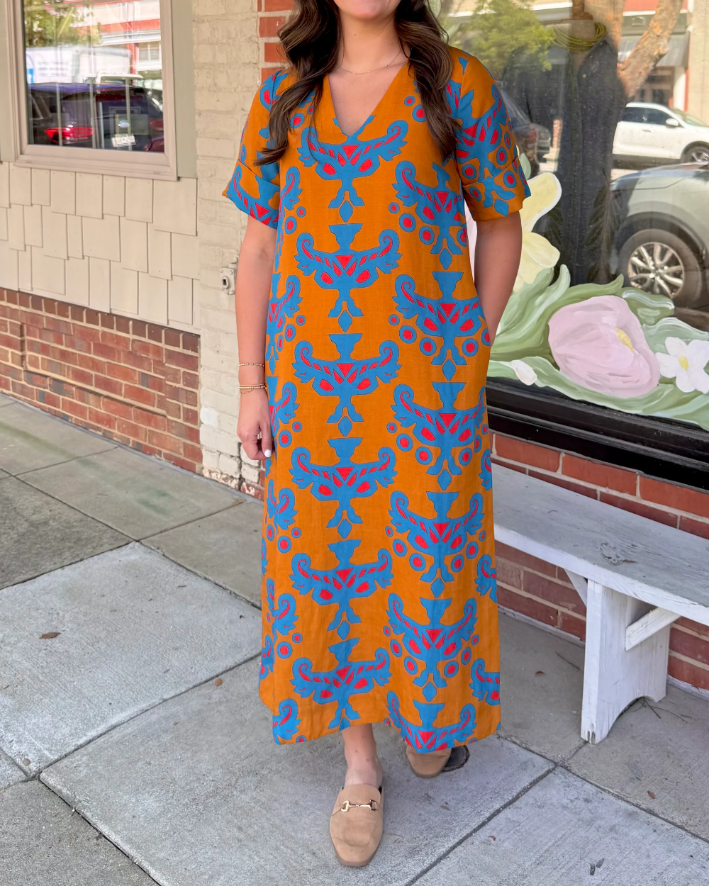Tribal Geometric Print V Neck Shift Dress