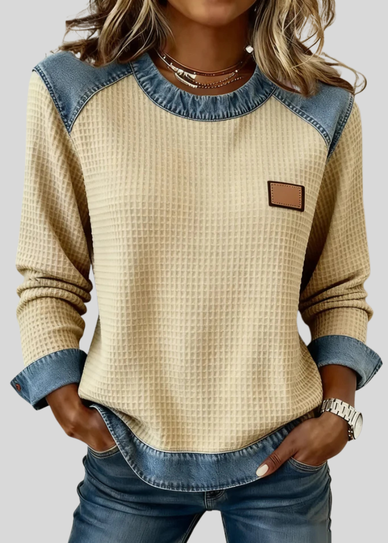 Delancine™ | Patchwork Design Waffle Sweatshirt