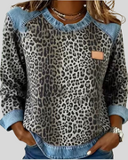 Hollyn™ | Leopard Print Sweater with Denim Collar