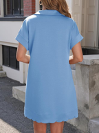 Womens Summer V-Neck Button T-Shirt Mini Dress
