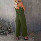 Clearance Sale! 🌸 Loose Sleeveless Wide-Leg Jumpsuit with Pockets - Stretchy & Flowy