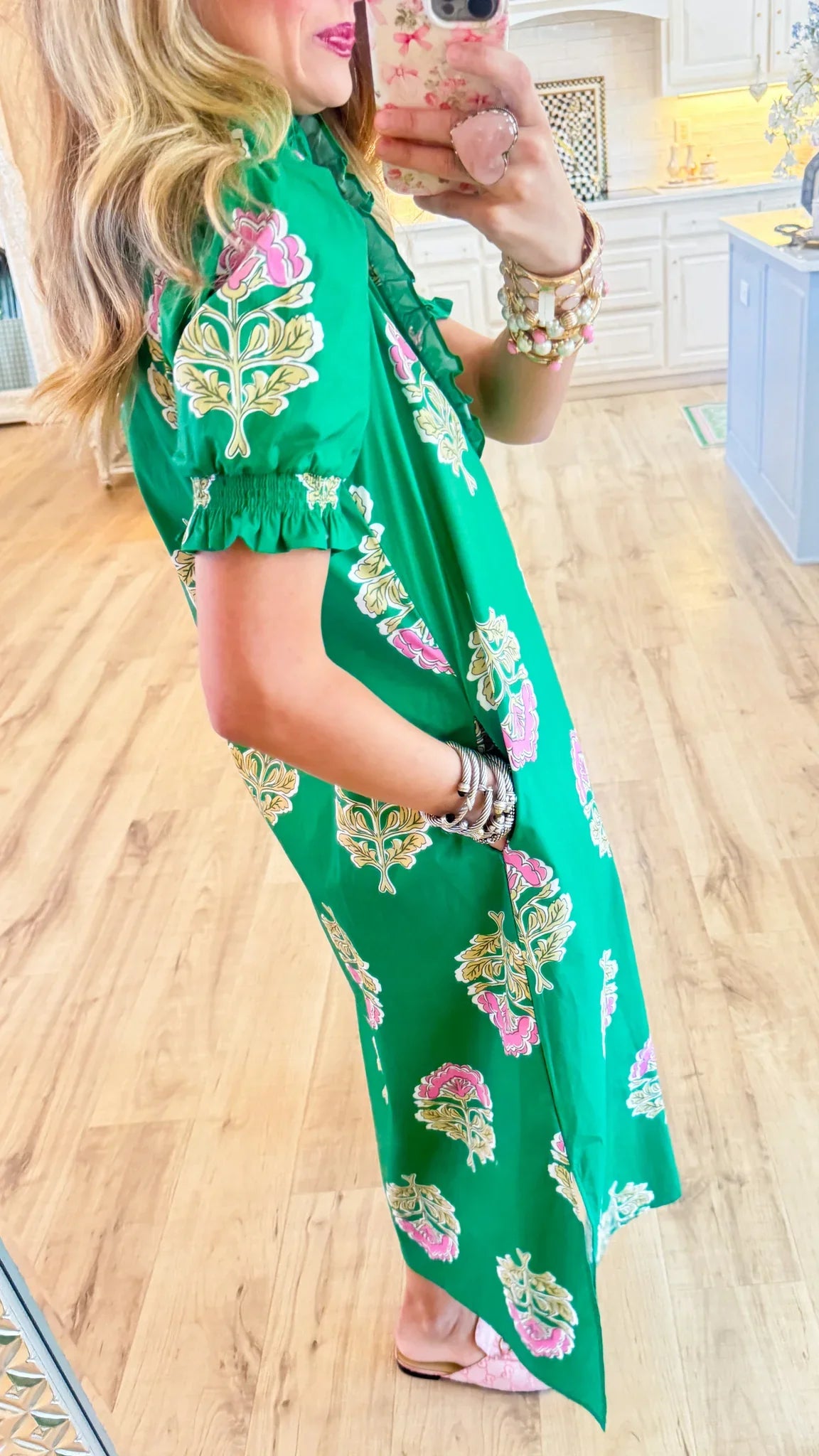 Emerald Bloom Midi Dress