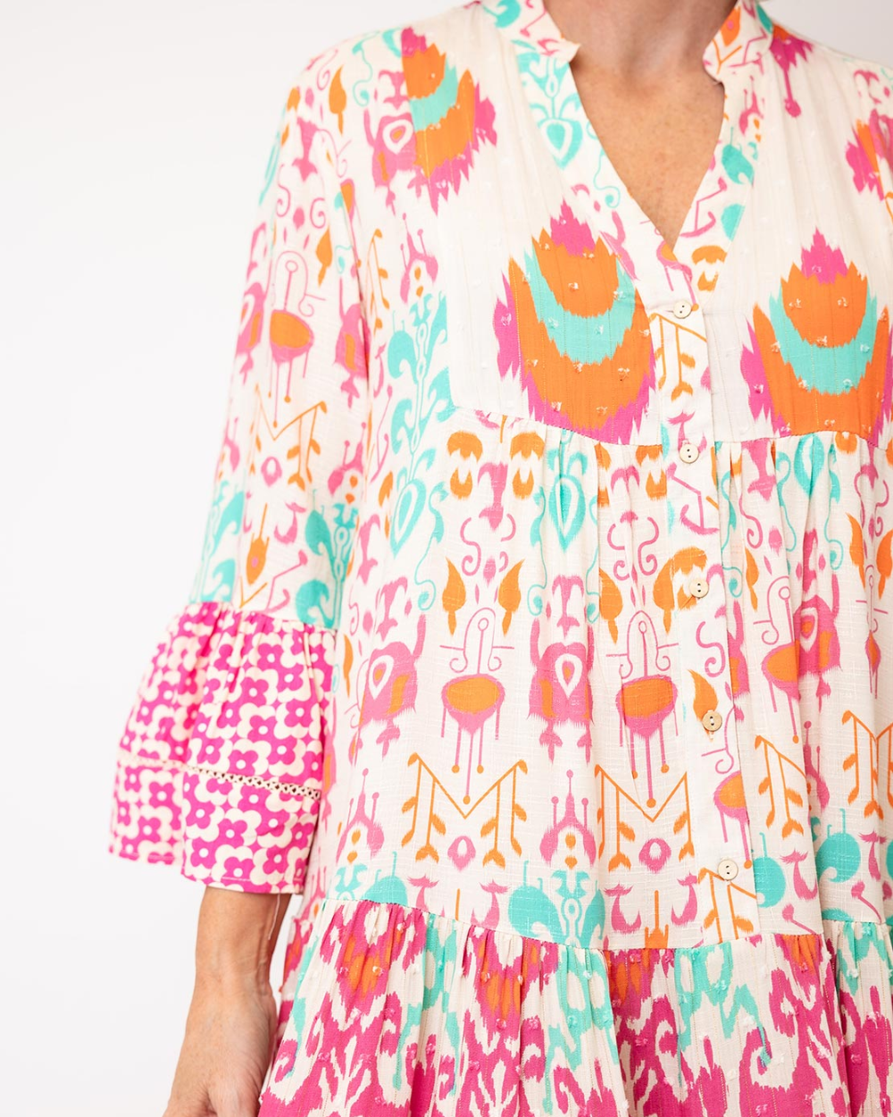 The Mariposa Tiered Ikat Mini Dress