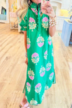 Emerald Bloom Midi Dress