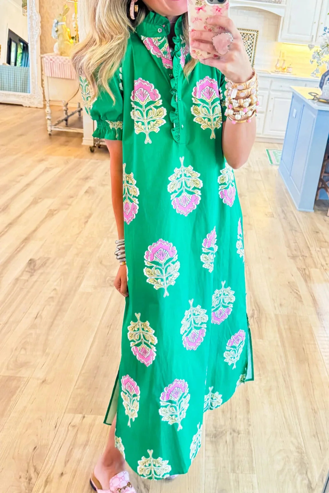 Emerald Bloom Midi Dress