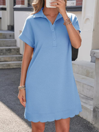 Womens Summer V-Neck Button T-Shirt Mini Dress