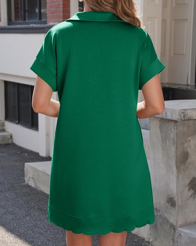 Womens Short Sleeve Collared V-Neck Mini Dress