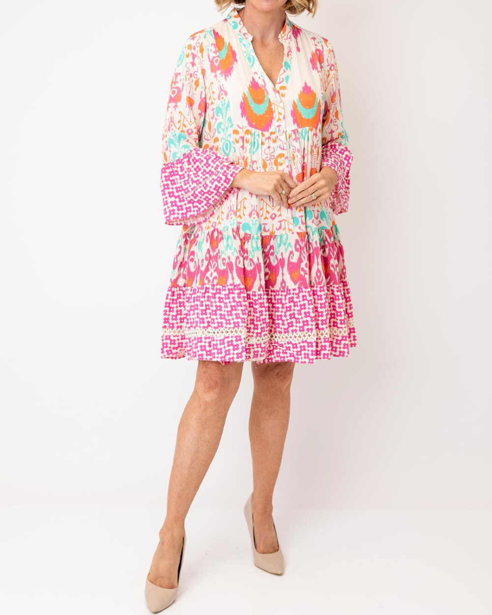 The Mariposa Tiered Ikat Mini Dress