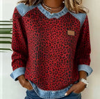 Hollyn™ | Leopard Print Sweater with Denim Collar