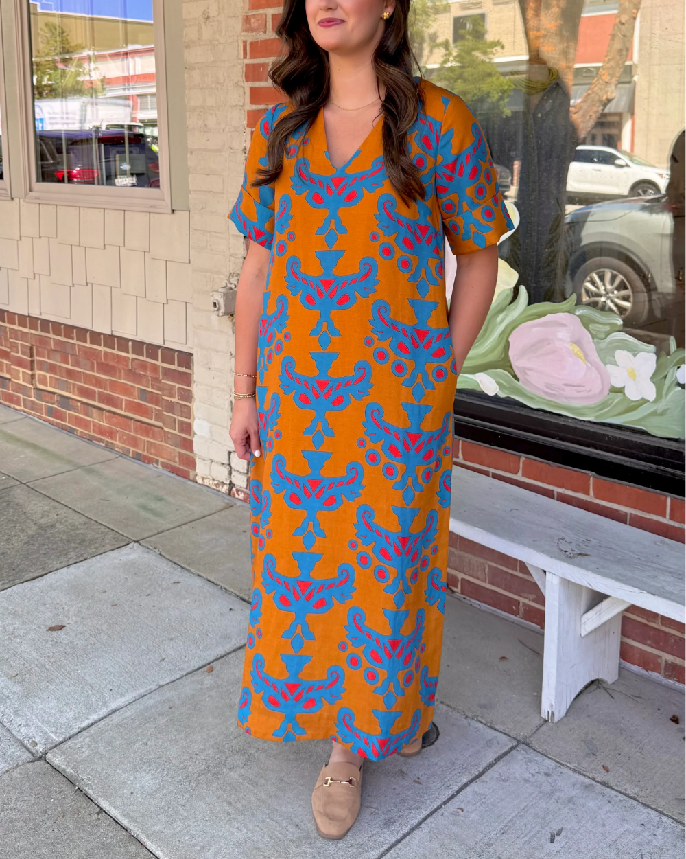 Tribal Geometric Print V Neck Shift Dress