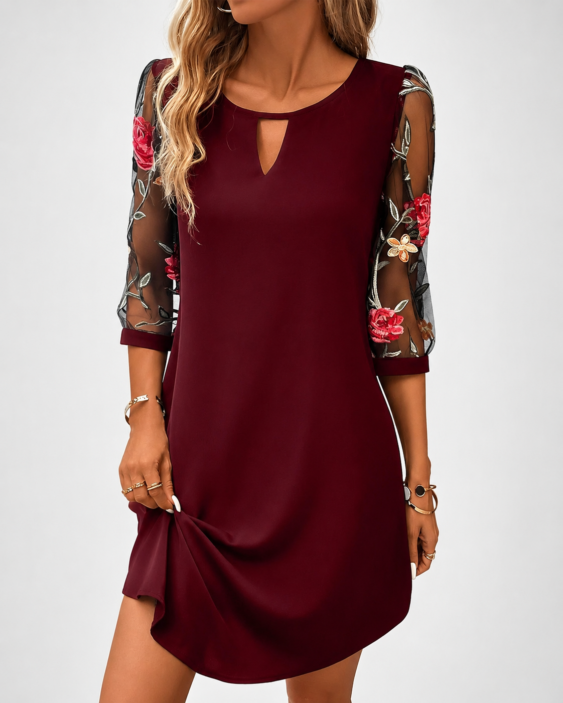 French Vintage White Eyelet Dress - Embroidered Lace V-Neck Summer Vacation Midi Dress