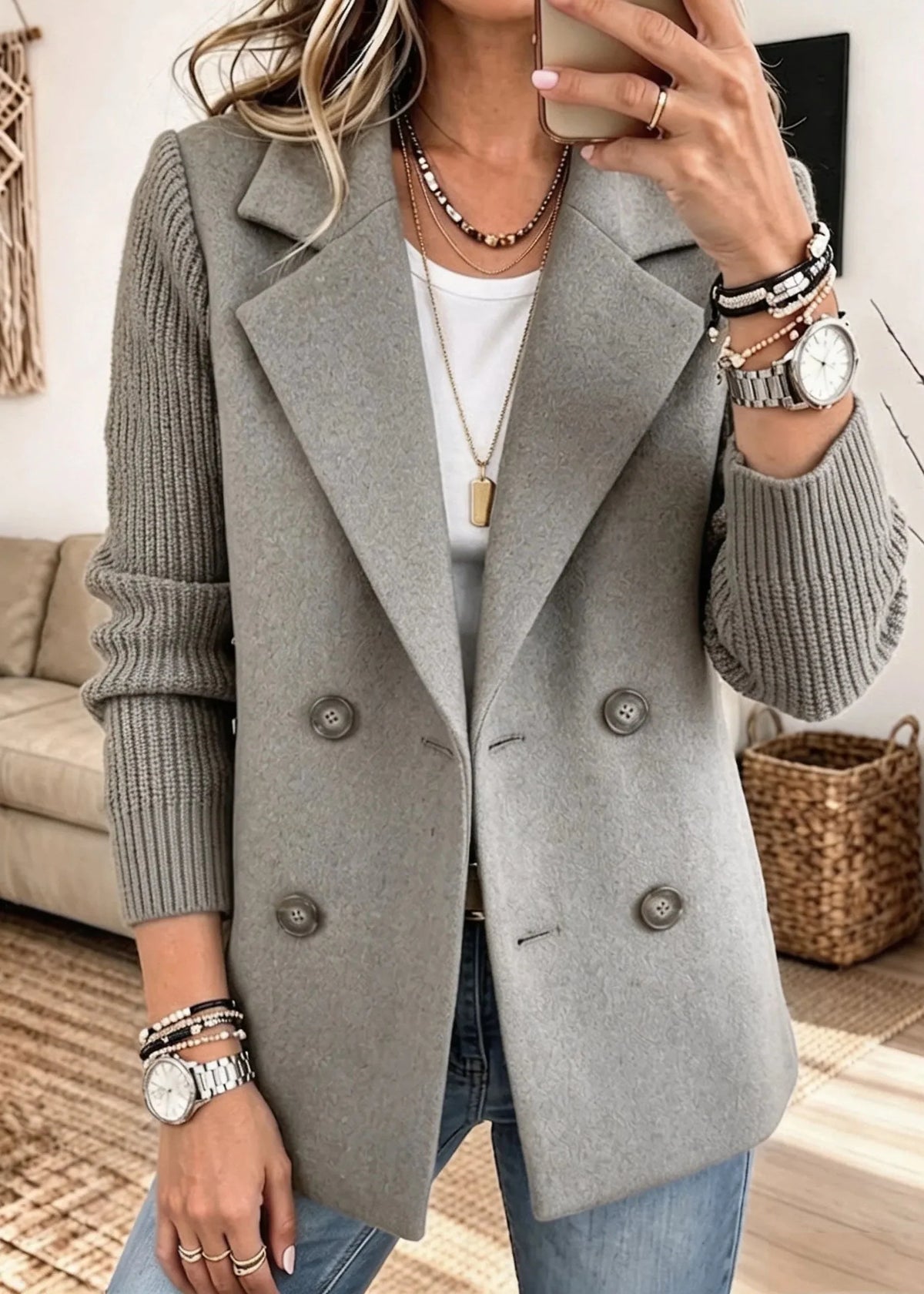 Carla | Elegant Blazer with Knit Sleeves