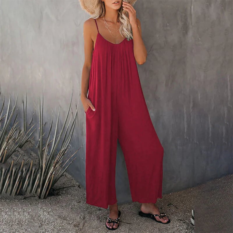 Clearance Sale! 🌸 Loose Sleeveless Wide-Leg Jumpsuit with Pockets - Stretchy & Flowy