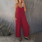 Clearance Sale! 🌸 Loose Sleeveless Wide-Leg Jumpsuit with Pockets - Stretchy & Flowy