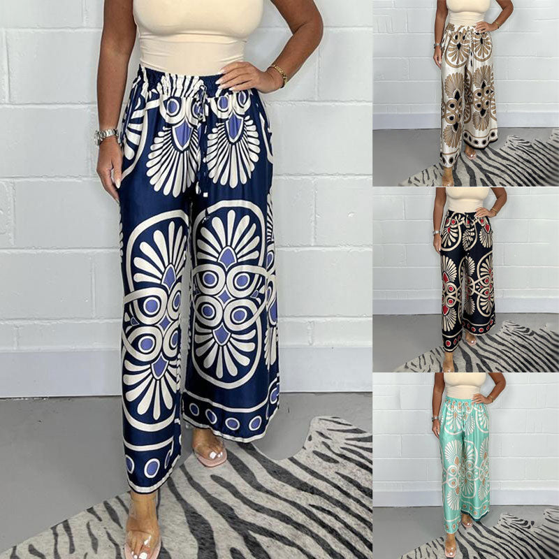 🔥Hot Sale 50% OFF✨Women’s Stylish Printed Satin Wide-Leg Pants