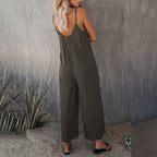 Clearance Sale! 🌸 Loose Sleeveless Wide-Leg Jumpsuit with Pockets - Stretchy & Flowy