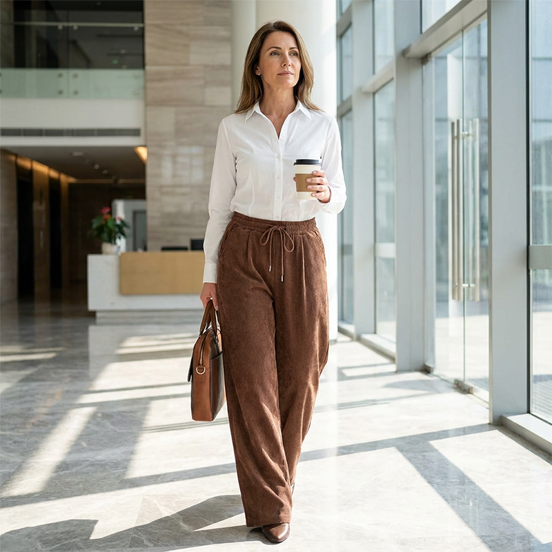 👖✨ 60% OFF! Casual Loose Fit Corduroy Trousers for Women – Wide-Leg, Adjustable Waist & Wrinkle-Resistant Retro Style