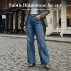 🔥Hot Sale Deals-Women's Rhinestone-Embellished Wide-Leg Jeans
