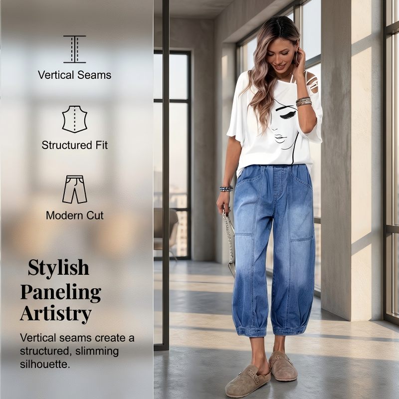 Women’s Elastic Waist Loose Fit Cropped Jeans