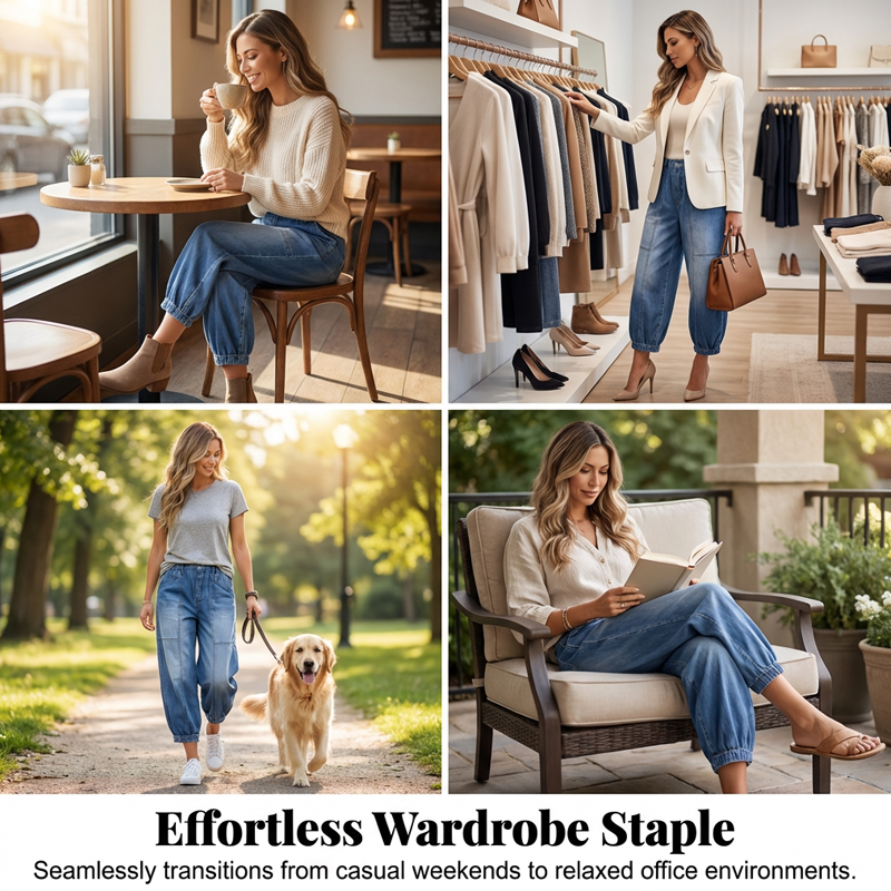 Women’s Elastic Waist Loose Fit Cropped Jeans