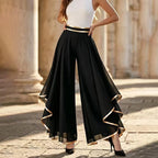 ⏳Limited-time 50% off⏰Elegant Flowy Wide-Leg Pants with Gold Trim👖