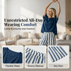 🔥Limited-time offer-Women's Casual Solid Top & Striped Wide-Leg Pants