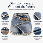 Women's Rhinestone Layered Denim Skort
