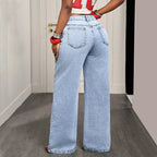 ⌛Limited-Time Offer-Women's Asymmetrical Waist Wide Leg Jeans.