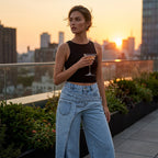 ⌛Limited-Time Offer-Women's Asymmetrical Waist Wide Leg Jeans.