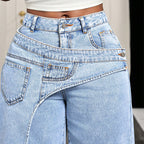 ⌛Limited-Time Offer-Women's Asymmetrical Waist Wide Leg Jeans.